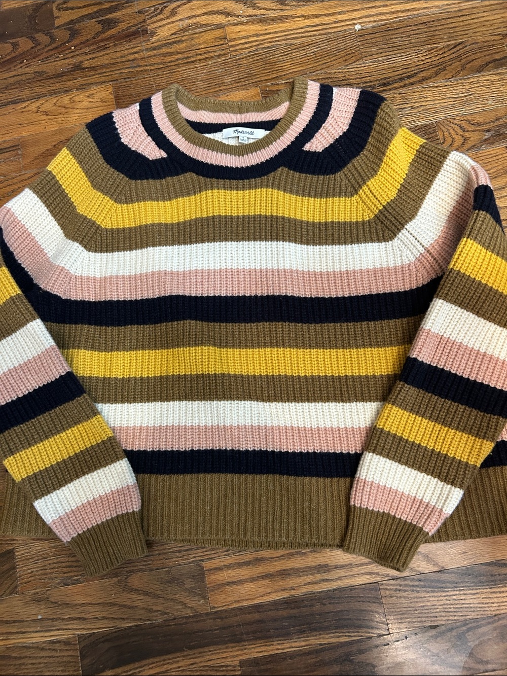 Madewell Striped Crewneck Sweater - Pink, Yellow, Olive, Navy & Cream